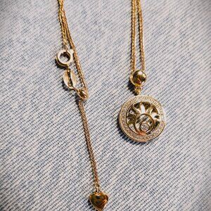 SALE!! Rose Gold Adjustable Necklace with Clear Zirconia & Rose Gold Charm